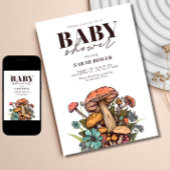 Invitation Baby shower modifiable sur le thème des champignon