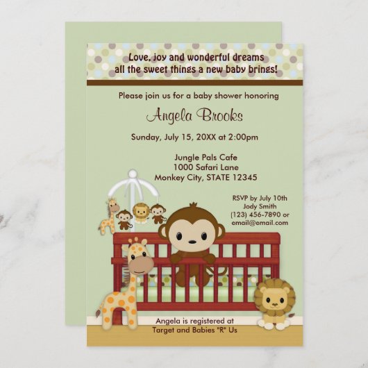 Invitation Baby shower MONKEY Jungle Pals JPN-M (Devant / Derrière)