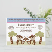 Invitation Baby shower Monkey Time Twins (Debout devant)