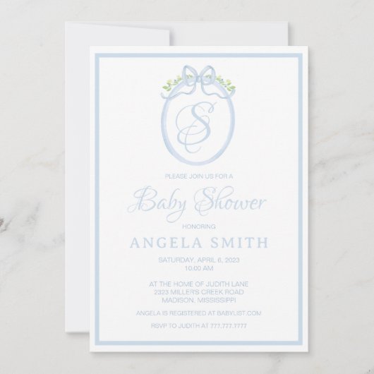 Invitation Baby shower monogramme (Devant)