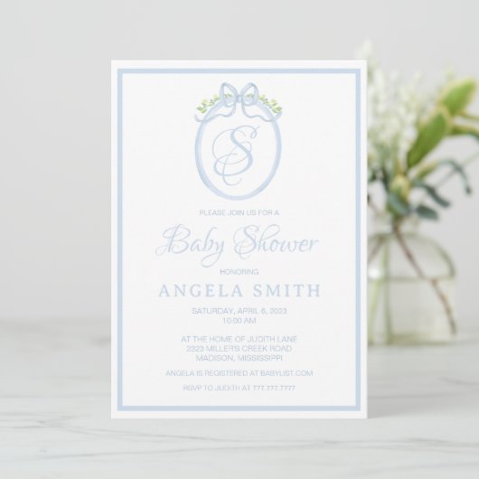 Invitation Baby shower monogramme (Debout devant)
