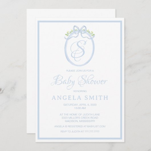 Invitation Baby shower monogramme (Devant / Derrière)