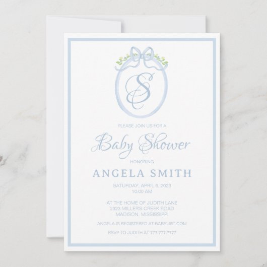 Invitation Baby shower monogramme (Devant)