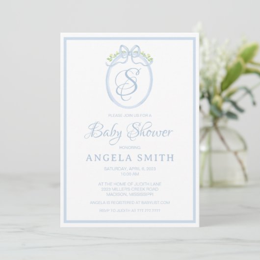 Invitation Baby shower monogramme (Debout devant)