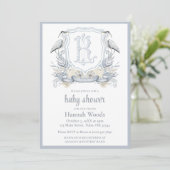 Invitation Baby Shower Monogramme de luxe Heron (Debout devant)