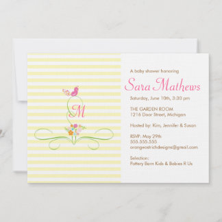 Invitation Baby shower - Monogramme Oiseau et flor