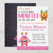 Invitation Baby shower Monster Girl (Devant / Derrière)
