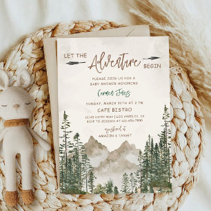 Invitation Baby Shower Montagne Pin Bébé Vert Nature