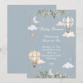 Invitation Baby Shower Montgolfière Bleue (Devant / Derrière)