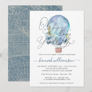 Invitation Baby Shower Montgolfière Fleurie Bleue