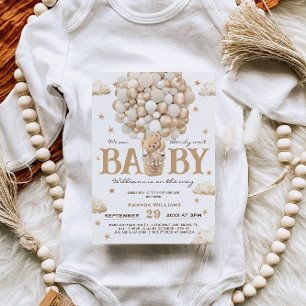 Invitation Baby shower montgolfière Ours en peluche Blanc Be