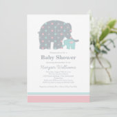 Invitation Baby shower Mother Elephant rose et points Aqua (Debout devant)