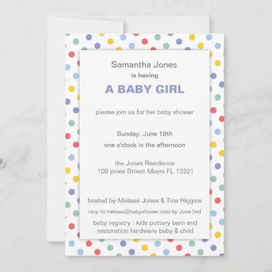 Invitation Baby shower Motif à points de la Polka Rainbow Spr (Devant)