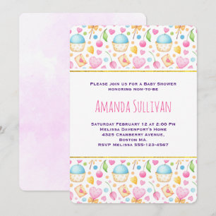 Invitation Baby Shower Motif Aquarelle Cœurs et Amour