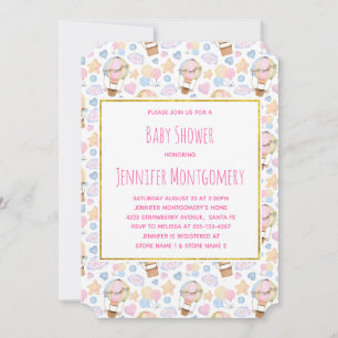 Invitation Baby Shower motif aquarelle Montgolfière