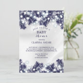 Invitation Baby shower motif aux fleurs bleues design (Debout devant)