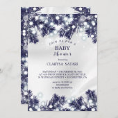 Invitation Baby shower motif aux fleurs bleues design (Devant / Derrière)