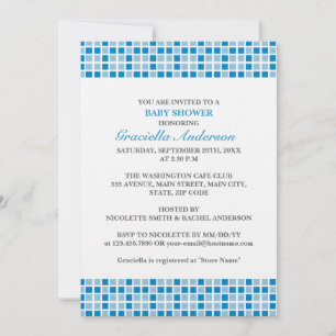 Invitation Baby shower Motif Carré bleu