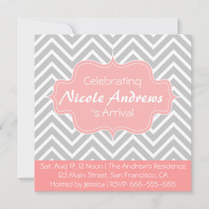 Invitation Baby Shower : motif chevron gris et blanc