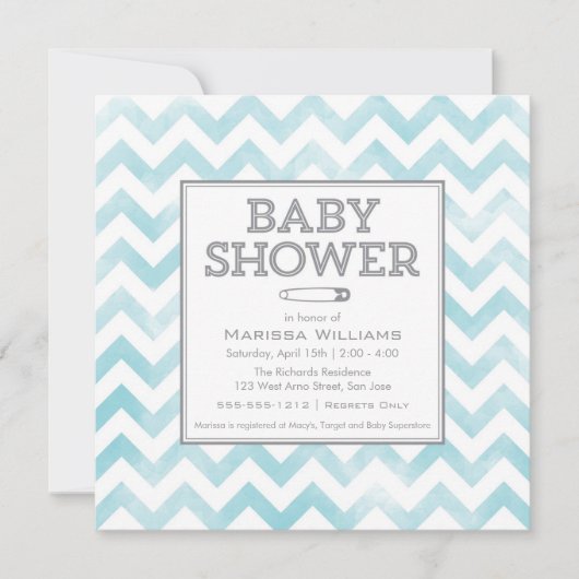 Invitation Baby shower motif Chevron invitation, aqua (Devant)