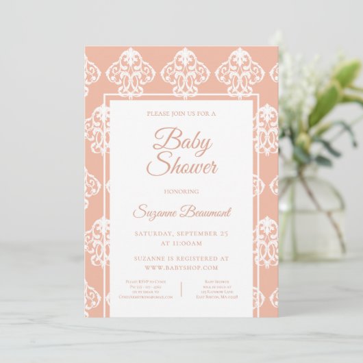 Invitation Baby shower Motif corail (Debout devant)
