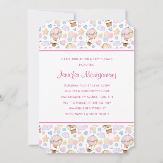 Invitation Baby shower Motif d'aquarelle à ballon chaud (Devant)