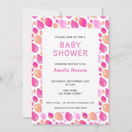 Invitation Baby shower Motif de bimbo rose Balloon (Devant)