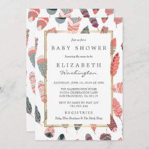 Invitation Baby shower Motif de Bohemian Feathers