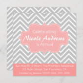 Invitation Baby shower: Motif de Grey et White Chevron (Devant / Derrière)