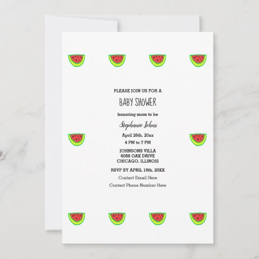 Invitation Baby shower Motif de pastèque bébé garçon fille 20 (Devant)