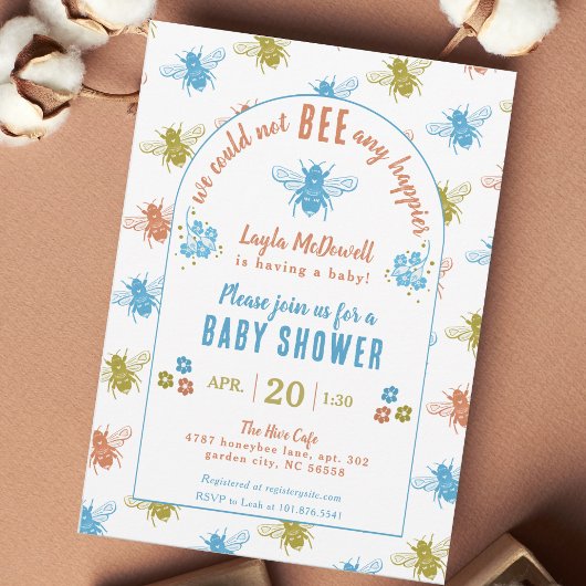 Invitation Baby shower Motif du timbre d'abeilles