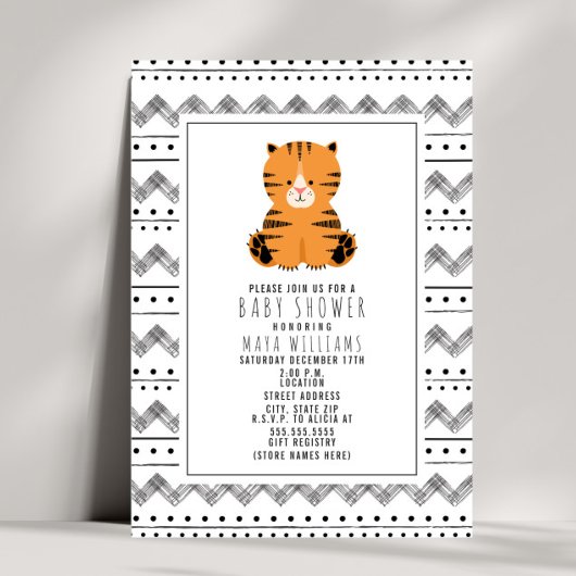 Invitation Baby shower Motif noir et blanc Tiger
