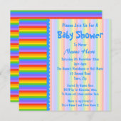 Invitation Baby shower, Motif Rainbow Stripes. (Devant / Derrière)