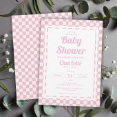 Invitation Baby shower Motif Retro Pink Pastel Check