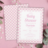 Invitation Baby shower Motif Retro Pink Pastel Check