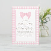 Invitation Baby shower Motif rose et blanc En vichy (Debout devant)