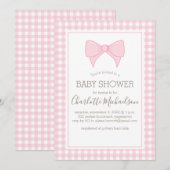 Invitation Baby shower Motif rose et blanc En vichy (Devant / Derrière)