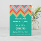 Invitation Baby shower Motif turquoise et Orange Chevron (Debout devant)