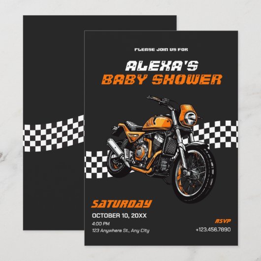 Invitation Baby shower moto classique (Devant / Derrière)