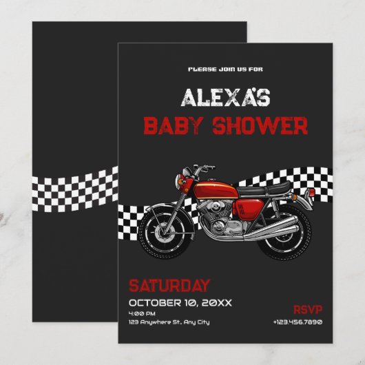 Invitation Baby shower moto classique (Devant / Derrière)