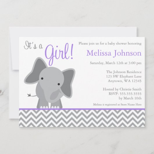 Invitation Baby shower mou Chevron Eléphant (Devant)
