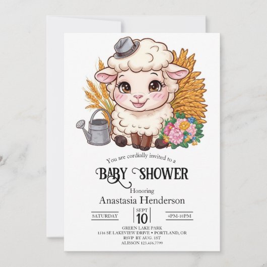 Invitation Baby shower mouton coloré Pastel (Devant)