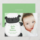Invitation Baby shower mouton vert (Devant / Derrière)