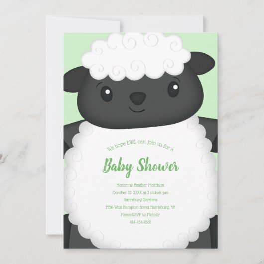 Invitation Baby shower mouton vert (Devant)