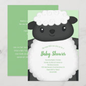 Invitation Baby shower mouton vert (Devant / Derrière)