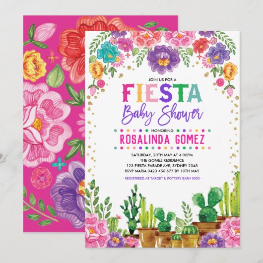 Invitation Baby shower moyen de fiesta florale de Nacho (Devant / Derrière)