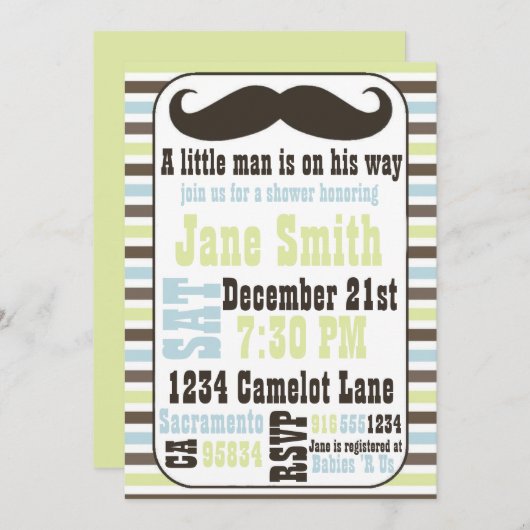Invitation Baby shower Mustache (Devant / Derrière)