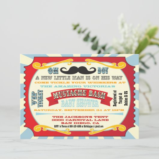 Invitation Baby shower Mustache Bash (Debout devant)