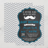 Invitation Baby shower Mustache bleu et gris (Devant / Derrière)