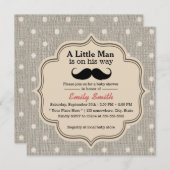 Invitation Baby shower Mustache Boy Russe Pois (Devant / Derrière)